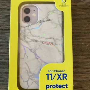 onn. White Iridescent Marble Phone Case for iPhone 11/XR